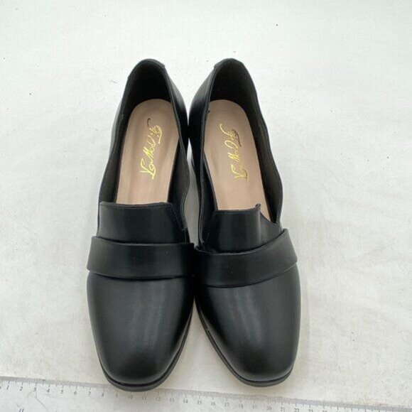 FOWT Black Women's Loafer Slip On Round Toe Block Heels Pumps Comfort Shoes - Picture 3 of 8